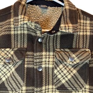 Eddie Bauer Boys 10/12 Brown Plaid Sherpa Lined Shacket Outdoor Gorpcore